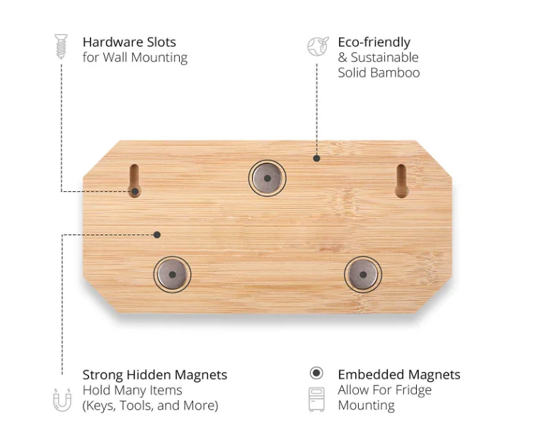 Custom Creative Bamboo Wood Wooden Wall Magnet Key Holder For Wall Fridge