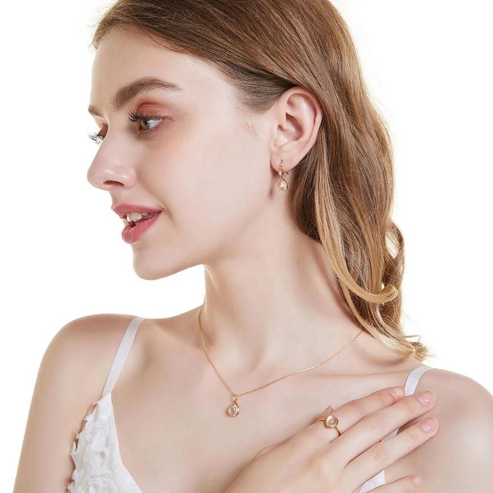 925 Sterling silver pear drop natural rose quartz pierced earrings