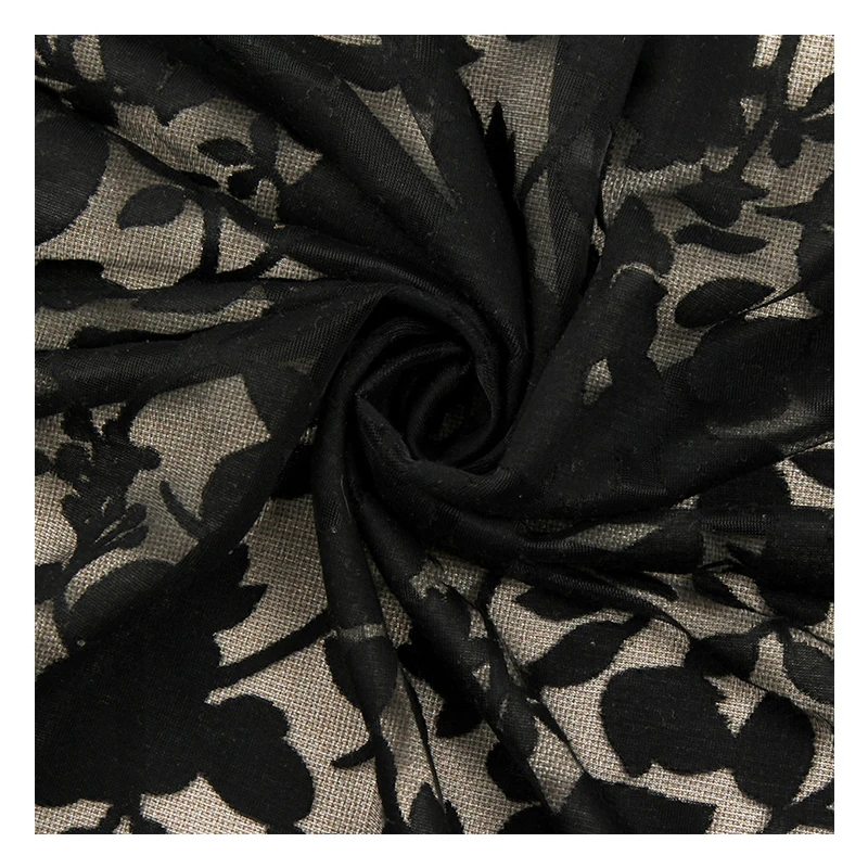 
Chinese factory sells elegant and comfortable pure black floral dress burnt fabric 