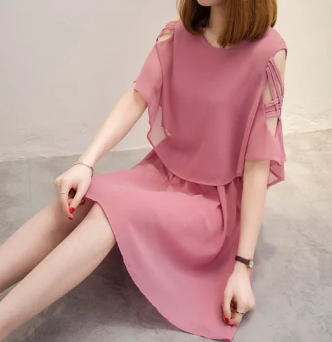 New fashion ladies chiffon dresses woman korea casual summer dress