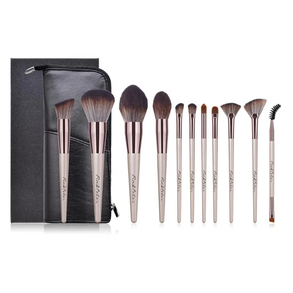 PU bag makeup brush 11pcs silver color black paper box packaging brush 11pcs cosmetic brush Stock now
