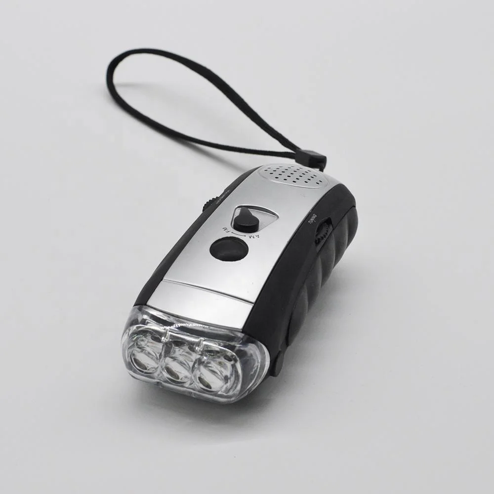 3 LED Radio Flashlight rechargeable AM FM Dynamo Hand Crank torch