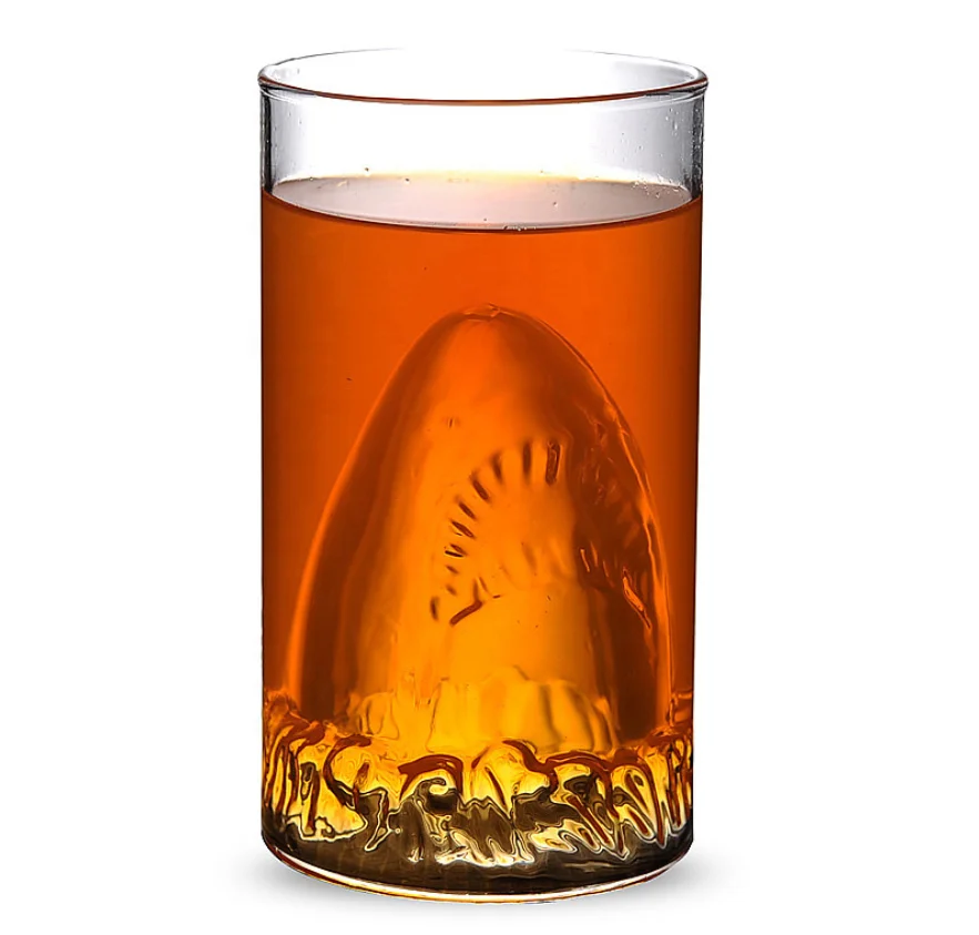 Handmade Double Wall Beer Glass Mug Shark Shape Glass Wine Cup
