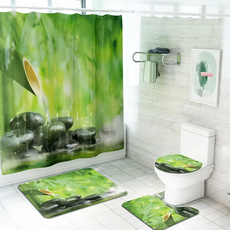 100% Polyester Custom Print Modern  Bathroom Shower Curtain and Sets with Matching Rugs