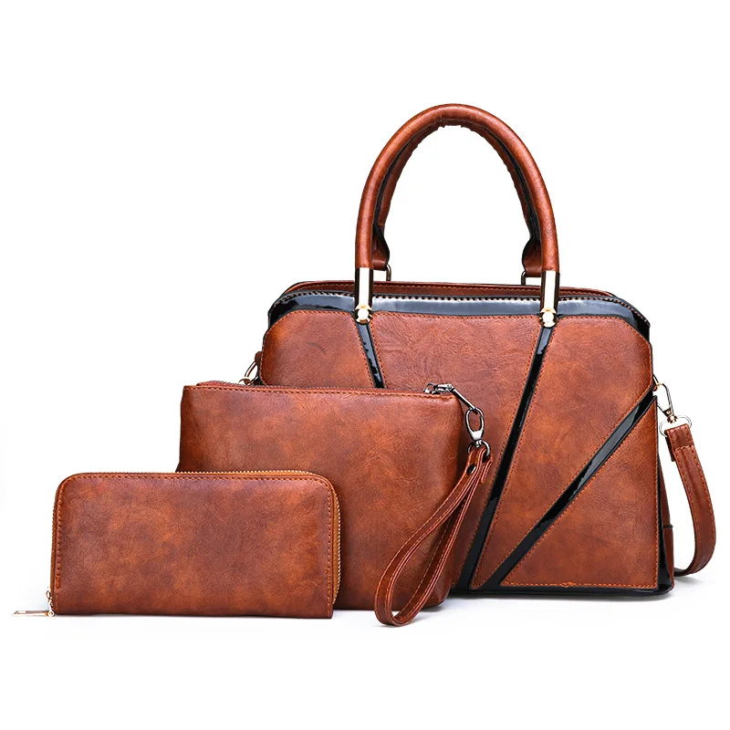 
Five Colors Wholesale Custom 3 Pieces Fancy Good Quality Lady Leather Handbag 