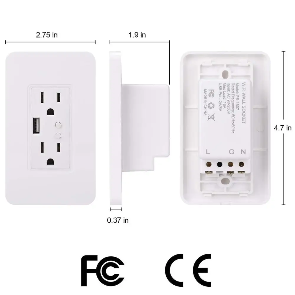 Smart Home USB Port Wall Plug USA Plug Wall Socket Smart Power Outlet with USB Port