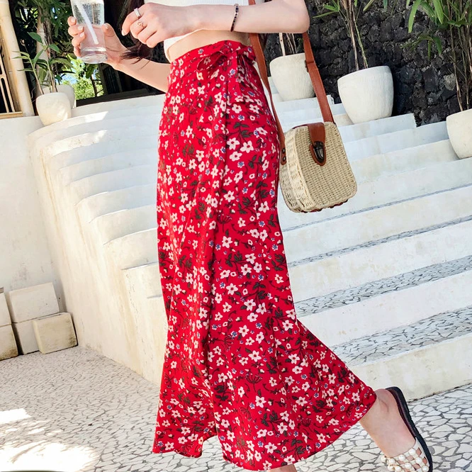 Оптовая продажа женщин Стильная Высокая талия средней длины пляжная юбка