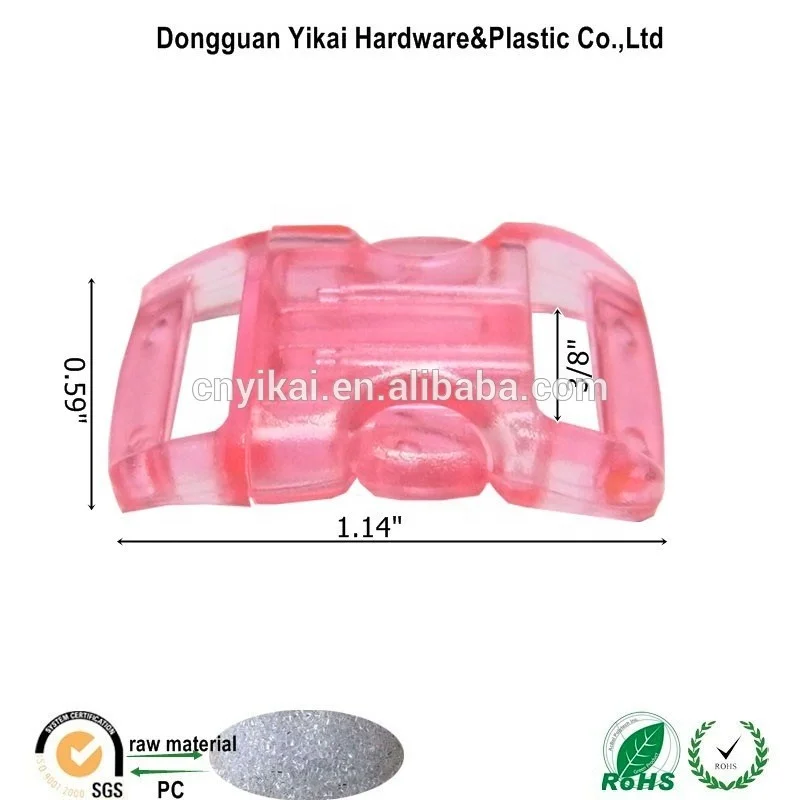 Dongguan YiKai 3/8 transparent side release buckle plastic ,plastic breakaway clasp