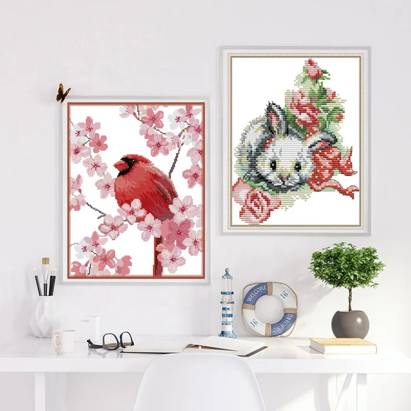 
NKF The little rabbit in the flowers 2 cheap wholesale needlework handicraft handwork diy 3d cross stitch 