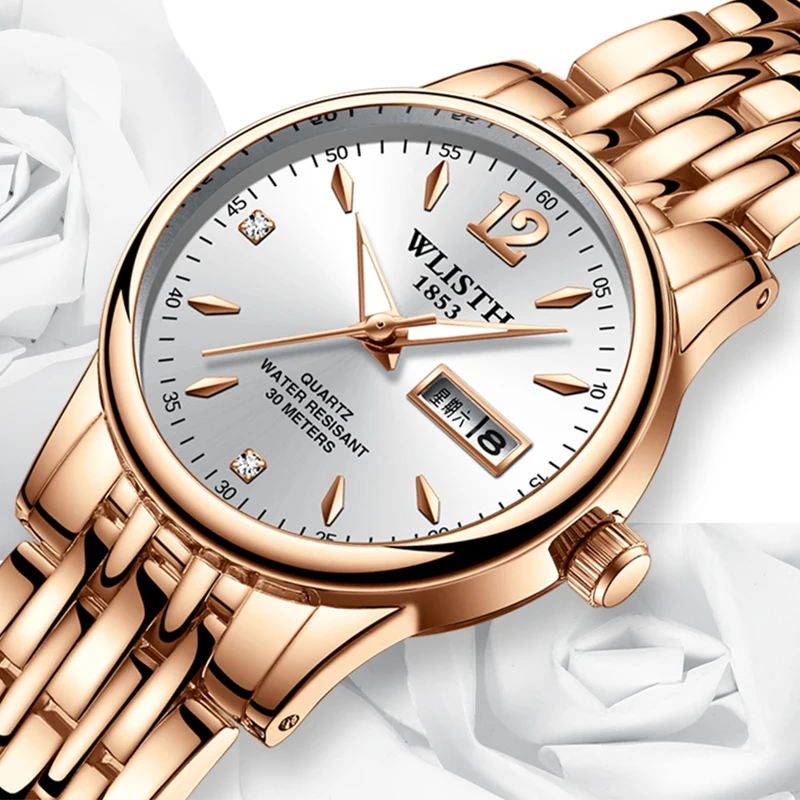 Stainless steel fashion couple watch business quartz watch male waterproof female watch