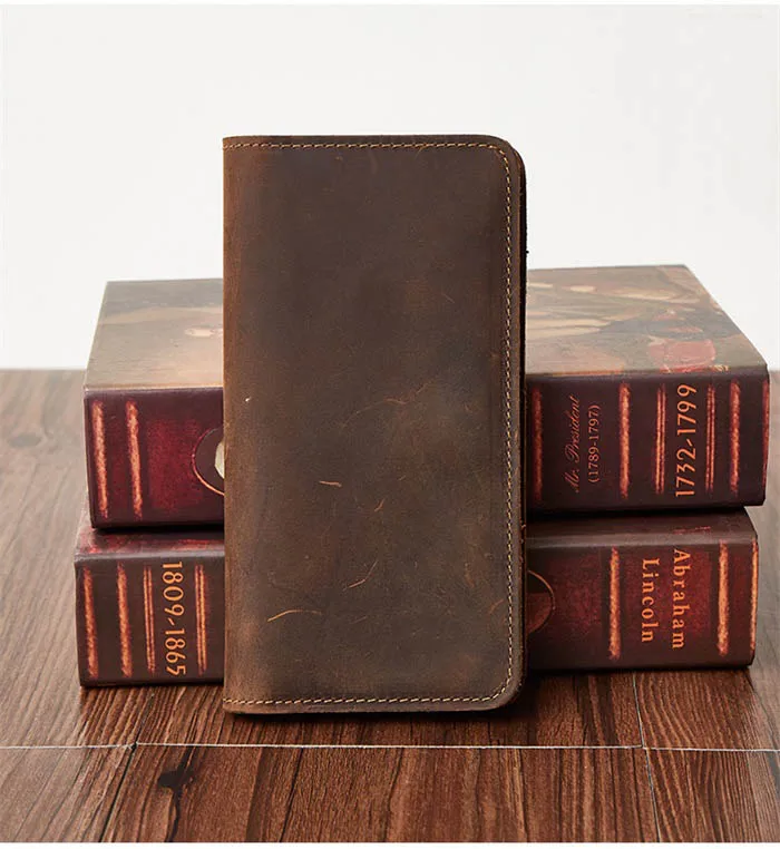 Wholesale Custom Logo Hand made Long Leather Wallet Men