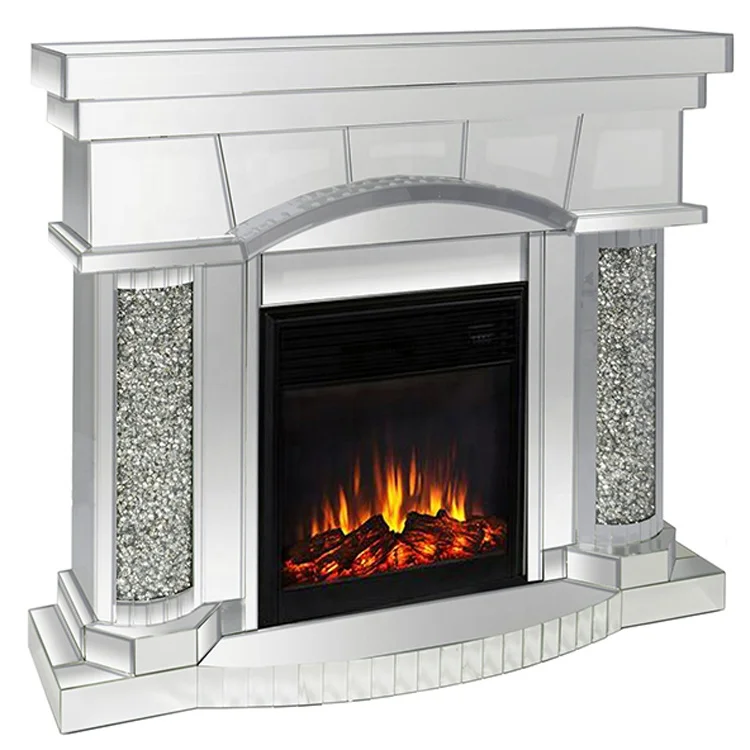 Hot Selling  Factory Electric LED Crystal Mirrored Modern Electric Fireplace With Heater