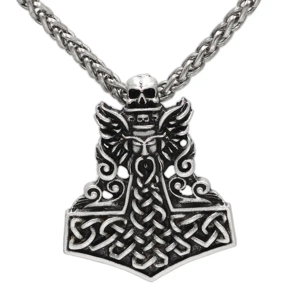 Viking Odin Knot Hammer Skull  Pendants Necklace Protect Talisman Men Jewelry