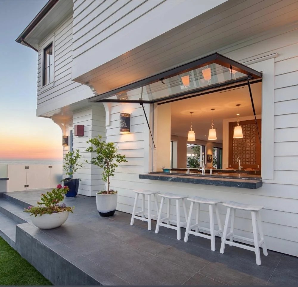 
custom made black awning window for bar solution 