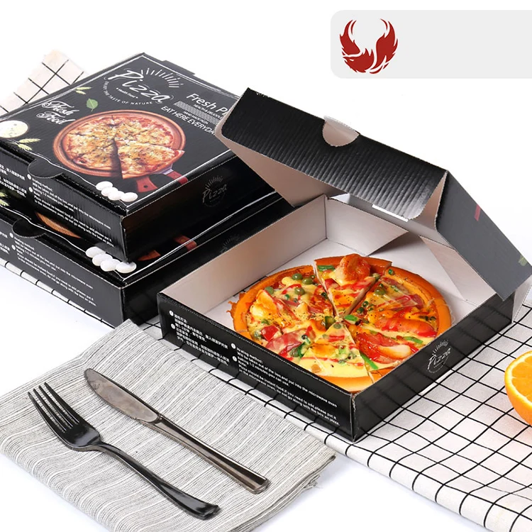 Custom Design Printed Eco Friendly Fast Delivery Black Paper Packaging Pizza Box