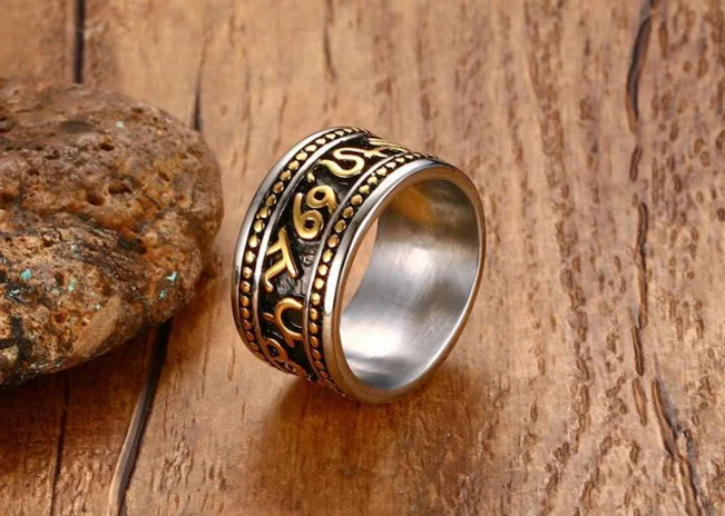 Gold Plated Mohammad Allah Arabic Islamic Muslim Mens Ring