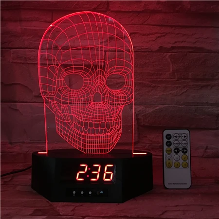 Skull Shape Lamp 3d Alarm Clock LED-hologramm Holiday Decoration Gift