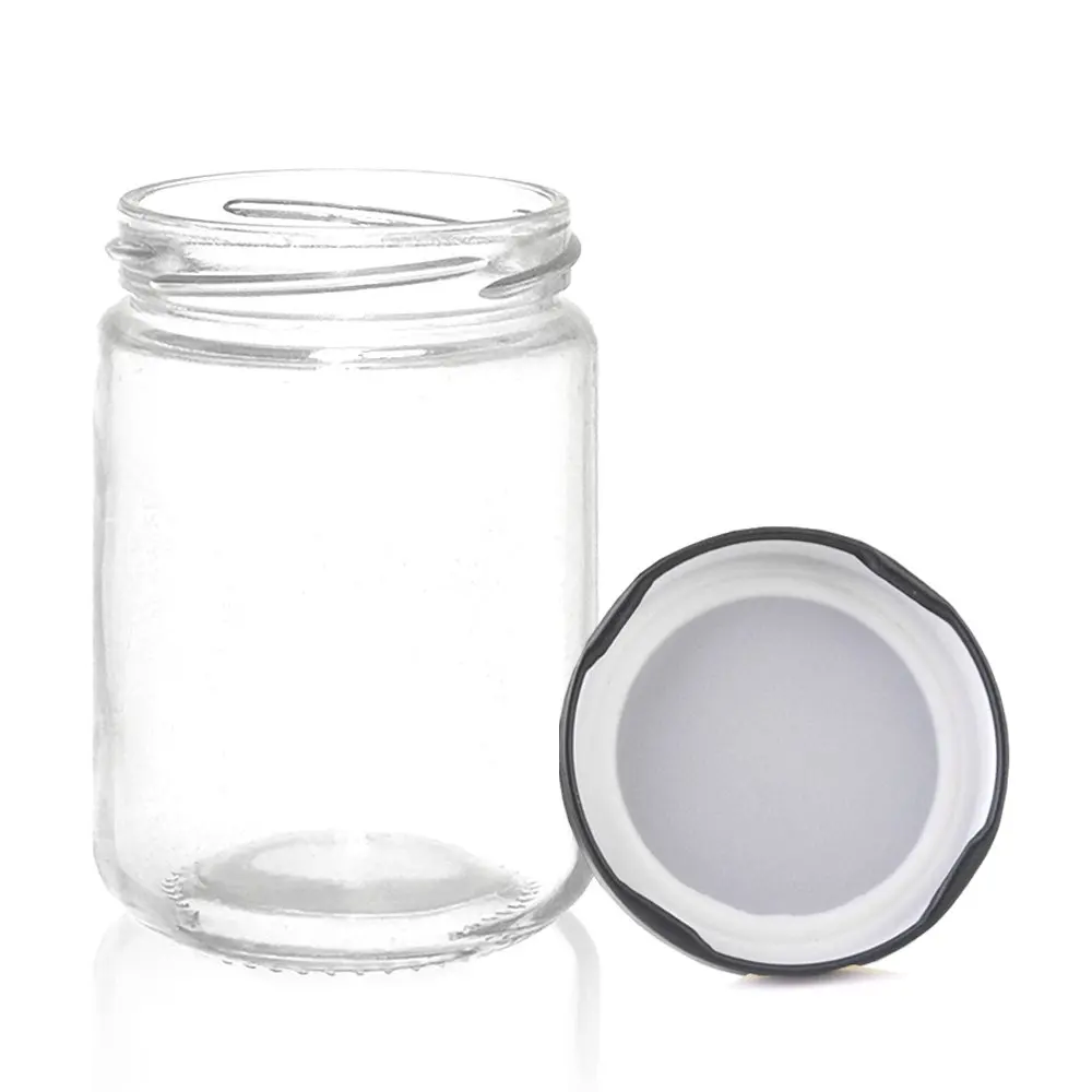 250ml Round 8 oz Glass Jars with Black Metal Lid Canning Jars for Jam Honey Arts and Gift Holder
