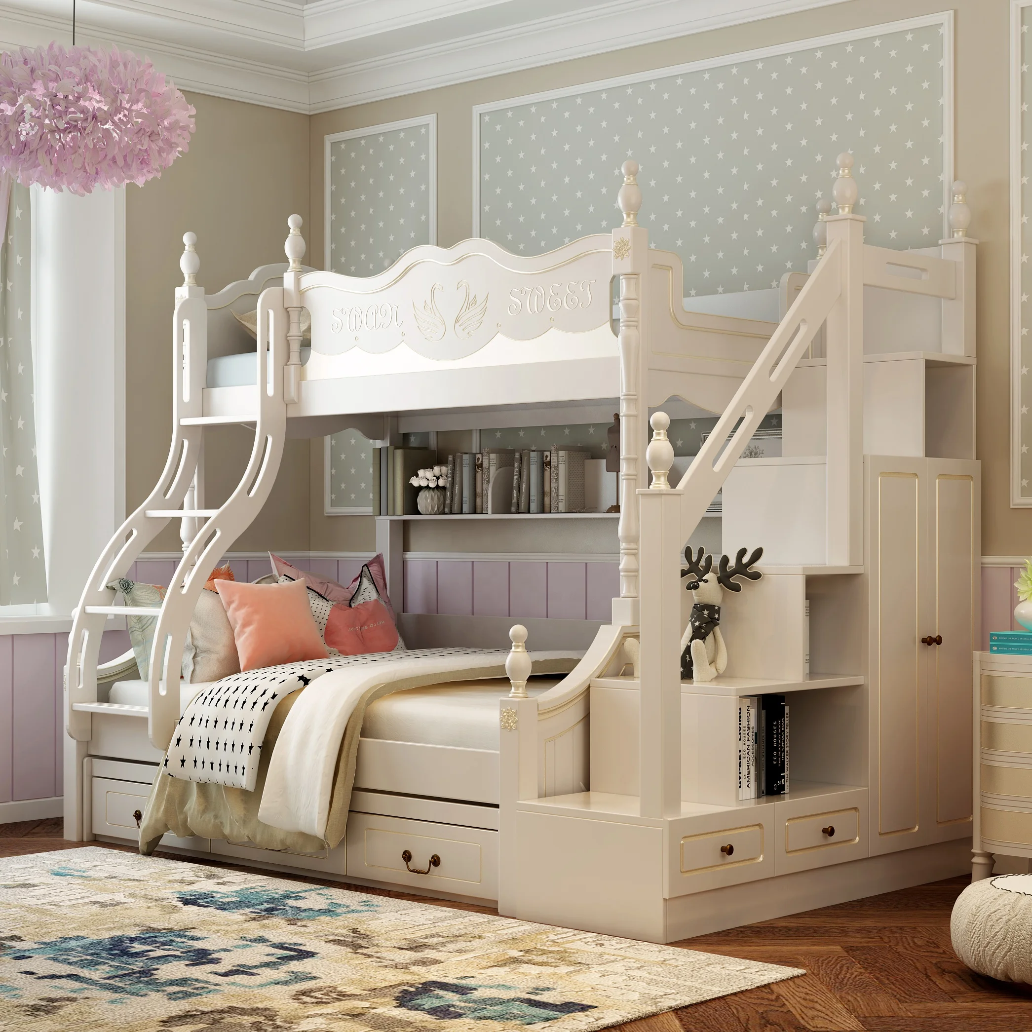 Американская фанки деревянная детская двухъярусная кровать