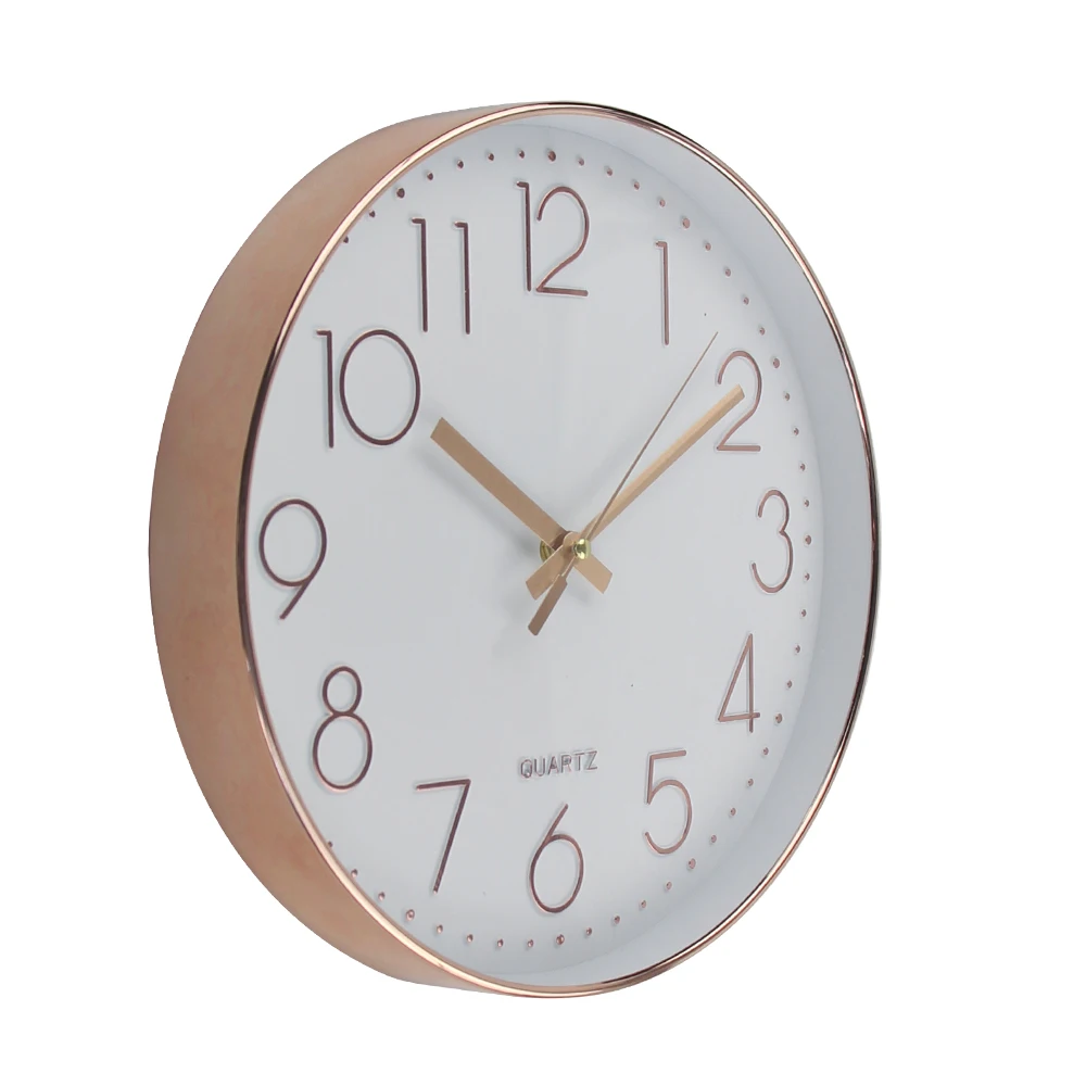 Rose Gold 3D Plastic Wall Clock for Home Living Room Decoration