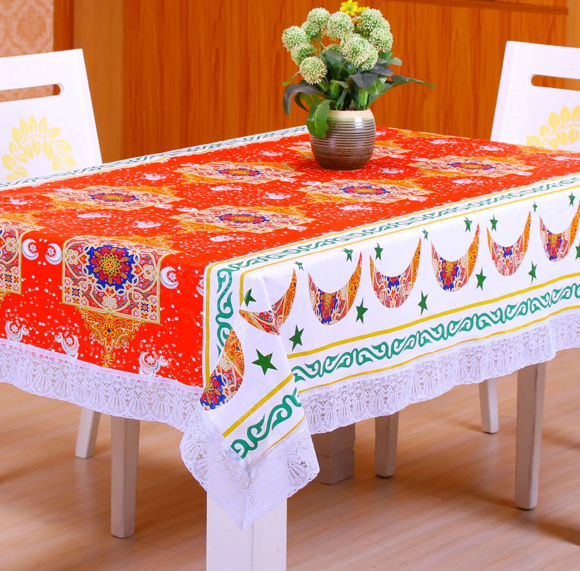 Muslim Ramadan Design PVC Table Cloth Printed Islamic Pattern Embroidered Tablecloth
