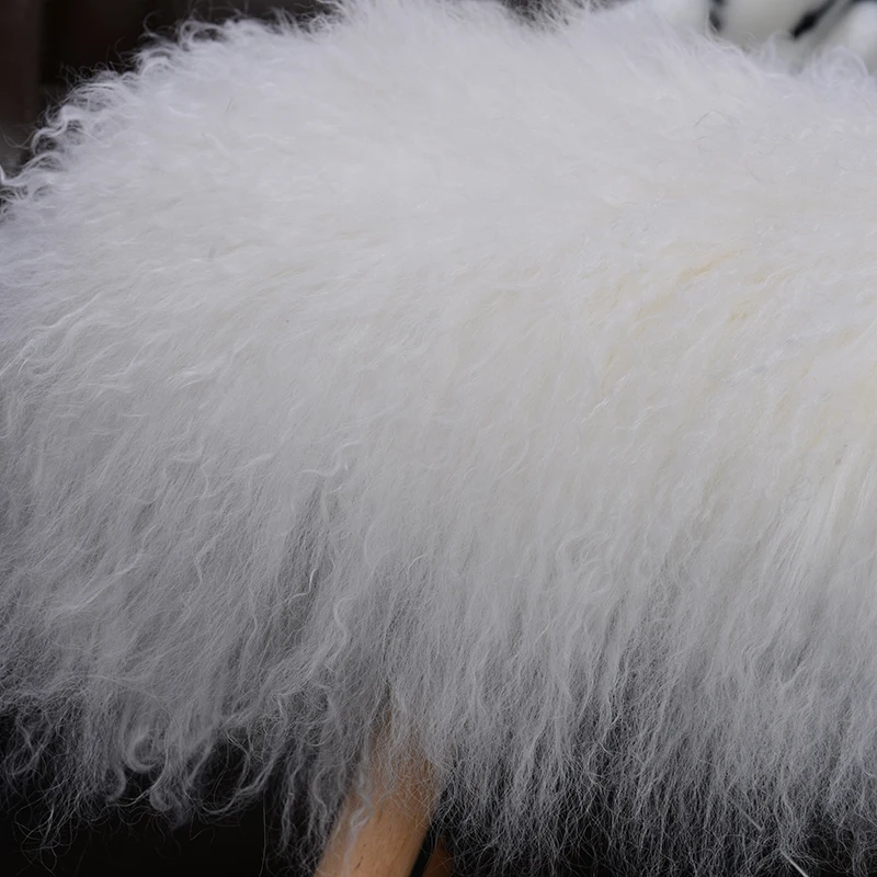 Hot-selling white Tibetan sheepskin wooden leg square stool