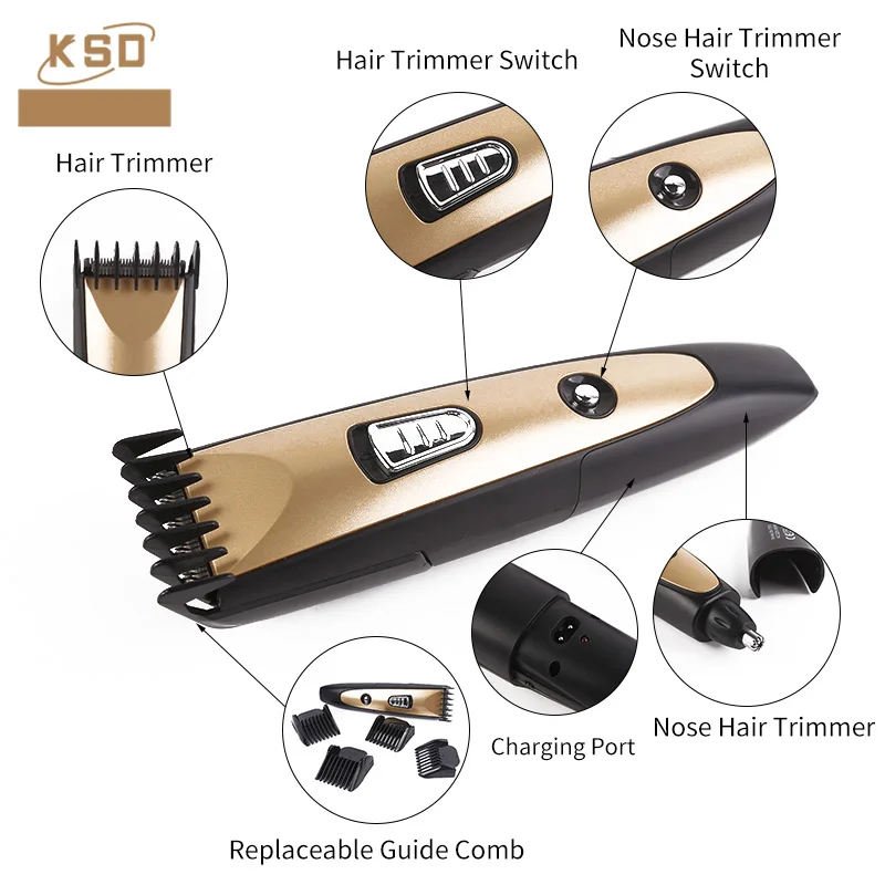 
OEM 2 in 1 Rechargeable Cordless Manual Hair Trimmer and Nose Hair Trimmer 