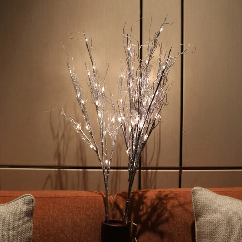 Светодиодная Серебряная ветка с корнями, цветочное освещение, 100 см, искусственные освещенные ветки, сказочное освещение для украшения дома, офиса, отеля