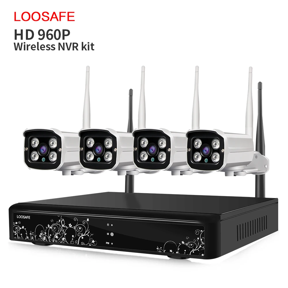 CCTV Loosafe 4-канальный комплект 960 P Открытый беспроводной камеры Открытый Wi-Fi Nvr комплект системы видеонаблюдения
