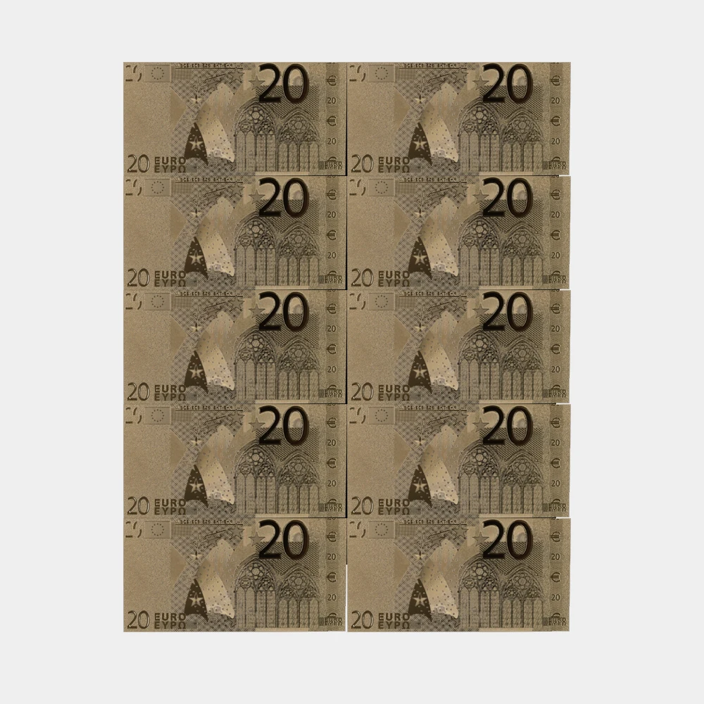 
Hot Sale Classical Design 20 EUR Euro Architectural Gold Foil Euro Banknotes with Plastic Frame 
