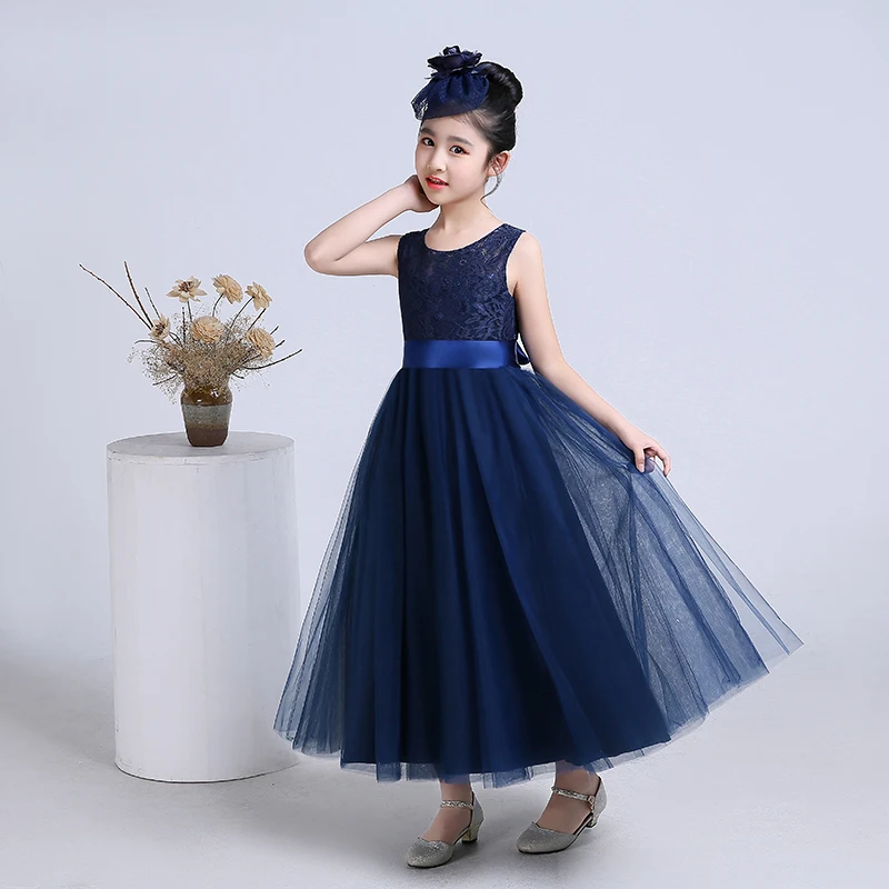Boutique Girls Ball Gown Children Formal Dress Wedding Party Baby Short Sleeve Lace Bridesmaid Long Dresses