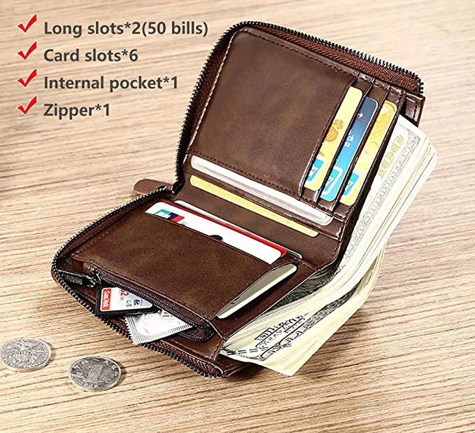 Мужской бумажник из натуральной воловьей кожи, бумажник с карманом для монет на молнии для мужчин