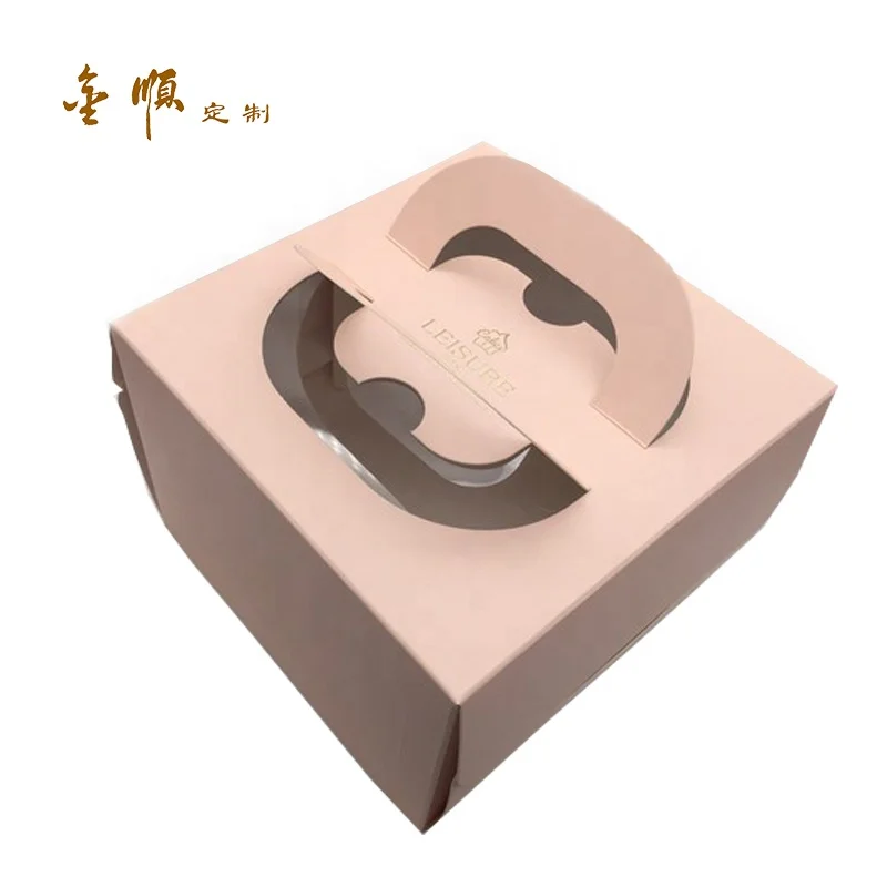 Supplier Food Grade Paper Material Birthday Cake Packaging Box window cake box Designed Package With Handle for Celebration