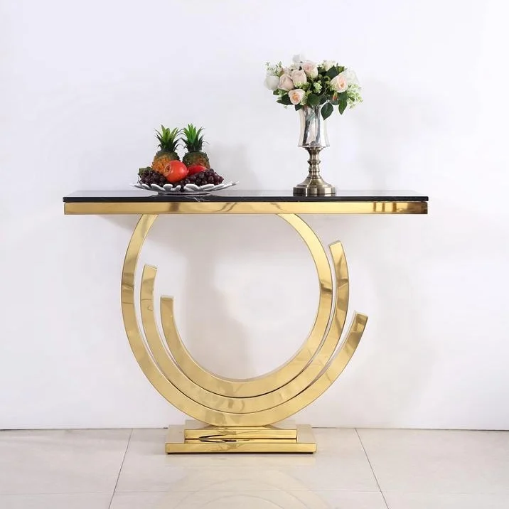2020 New Interior Design Contemporary Luxury Furniture Gold Stainless Steel Console Side Table with Marble Top