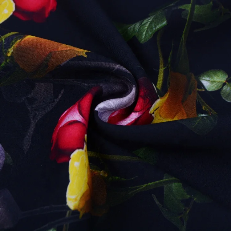 Best seller breathable soft touch rayon satin flower leaf vivid 3d digital printed fabric for dresses