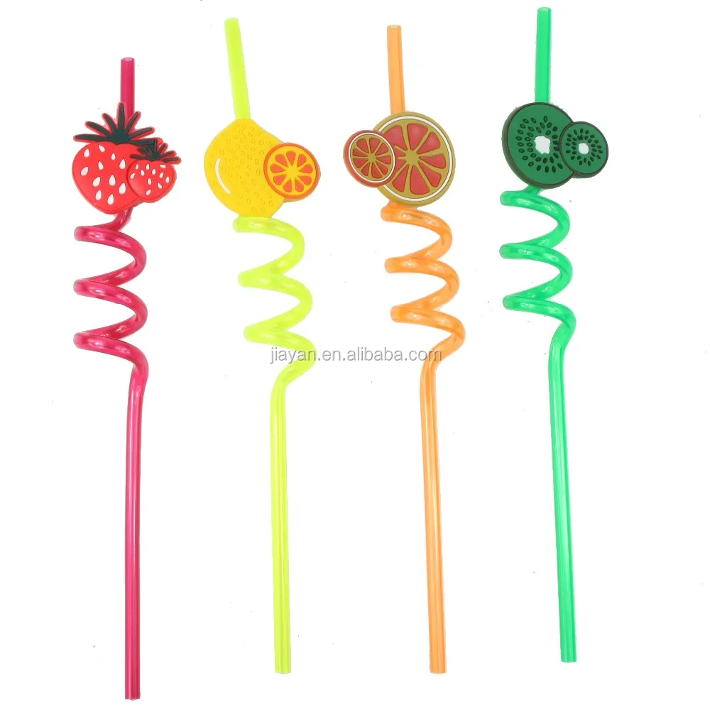 Colorful Curly Cute Children Birthday Party Straws Reusable Plastic Drinking Straws Set Long Straws