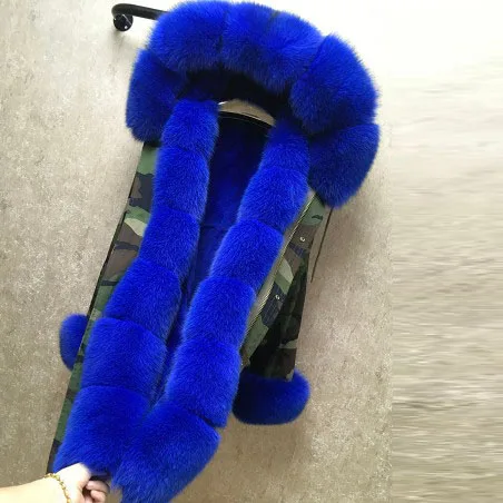 
Fox Fur Collar Hood Trim with Real Rex Rabbit Fur Lining Winter Fur Coat for Women 