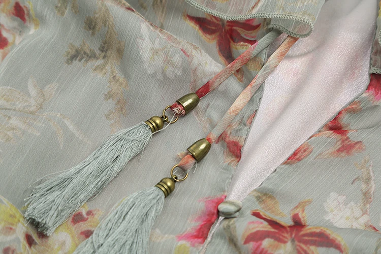 Summer One Piece Lace Floral Print V Neck Fall Womens Long Sleeve Lace-up Elegant Lady Jumpsuit