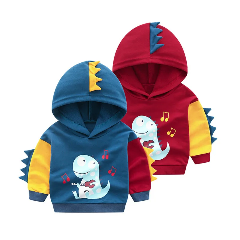 
Kids spring cartoon dinosaur full cotton long sleeve pullover hooded sweatshirt coat clothes alwt8816 