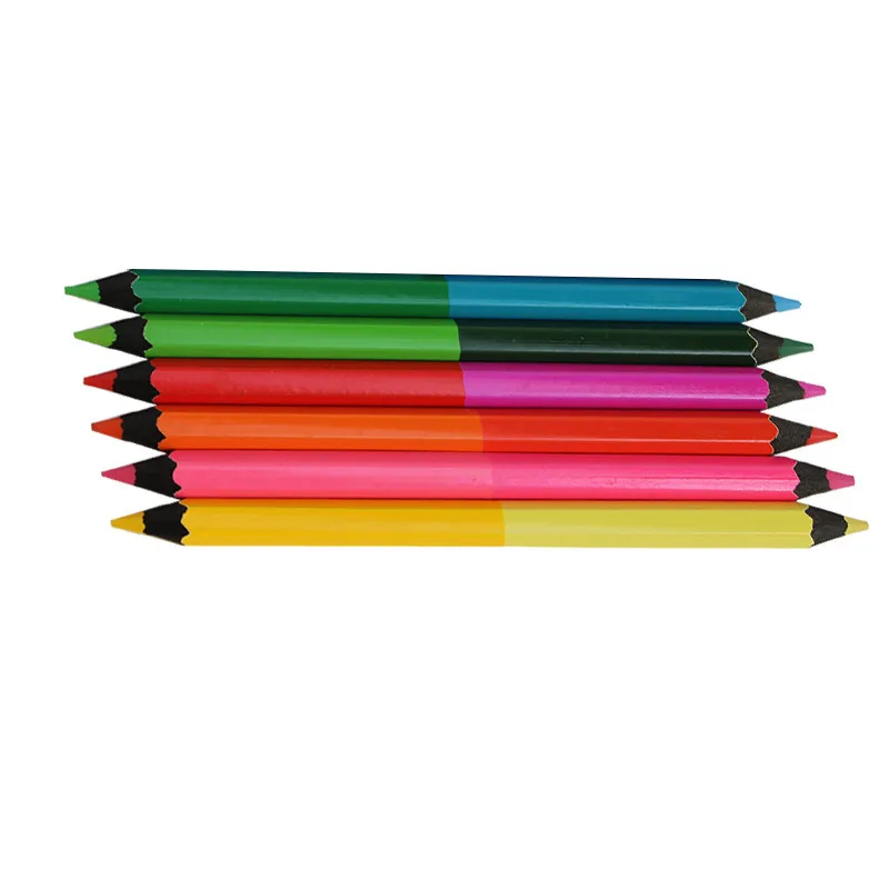 Pre Sharpened 7 Inch Jumbo size black wood double Side Bi color black wood color pencils
