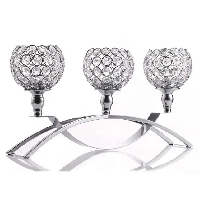 Metal 3 Arms Crystal Candelabras Candle Tealight Holders Wedding Table Centerpieces Stands Home Christmas Decoration