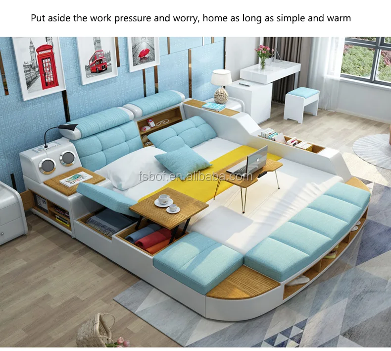New design home furniture bedroom tatami bed set design with multimedia speaker USB charger massage lounge