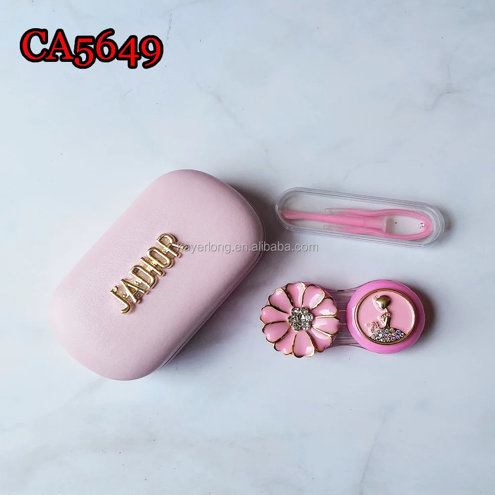 contact lens case luxury diamond flower and girl deco pu cover iron travel box CA5649