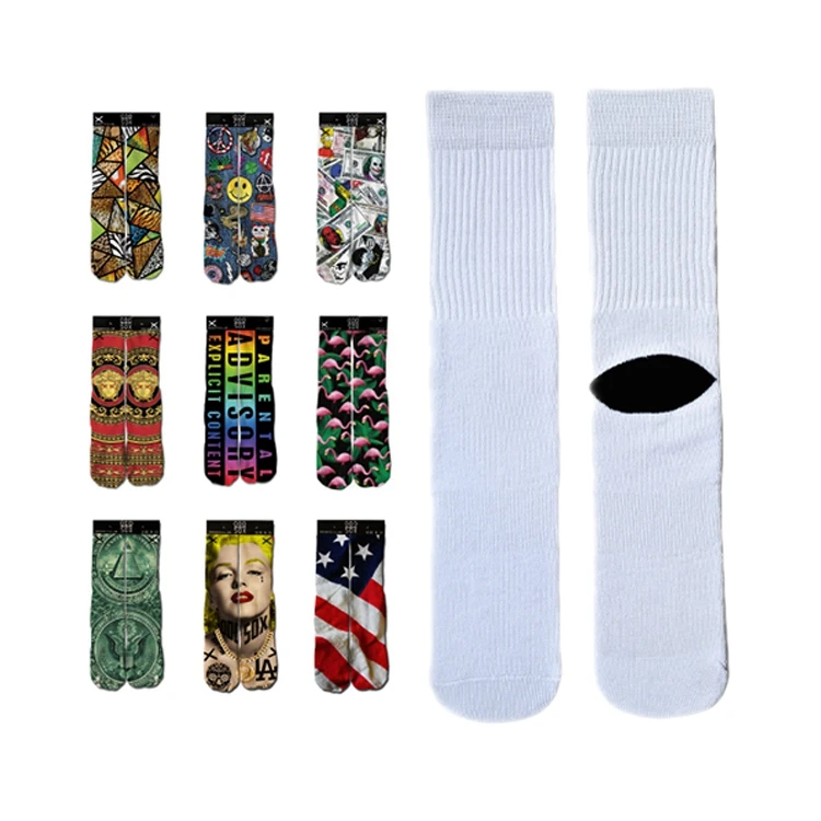 custom logo sublimation 3d printed blank socks digital printing design your own sock meias