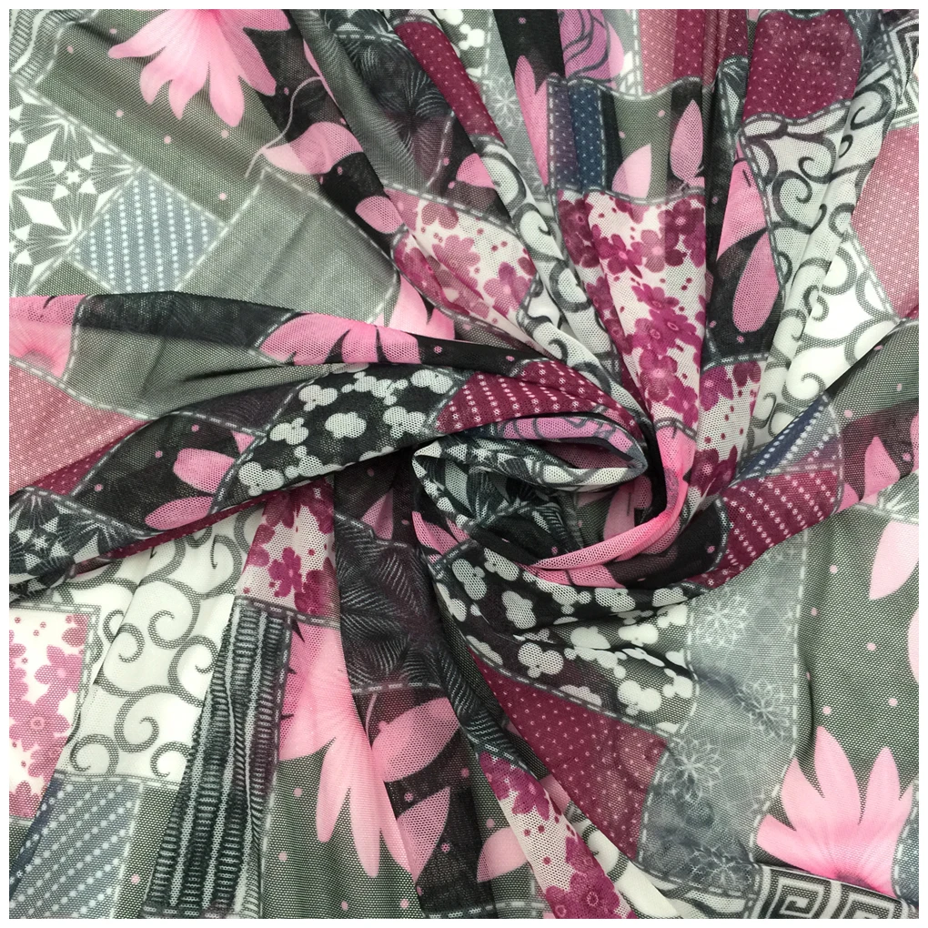 The factory outlet spandex digital printing 20D lycra mesh fabric for clothing