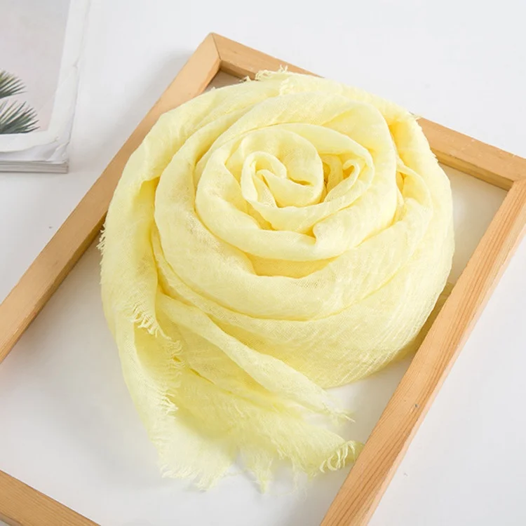 Wholesale Fashion Muslim Women Wrinkle Hijab Plain Linen Pleated Scarf Cotton Crinkle Hijab