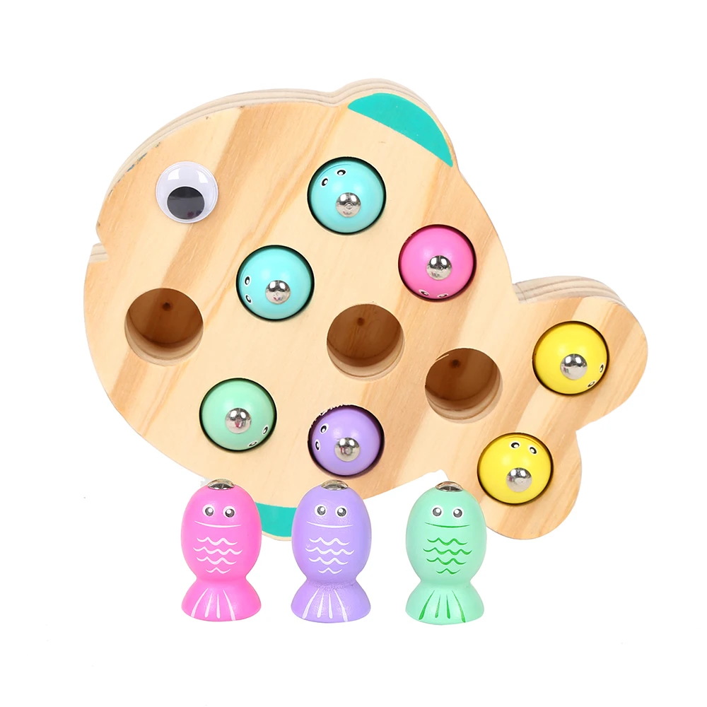 
Top fashion 2019 kids fish shape colorful magnetic fishing toy early educational wooden toys 