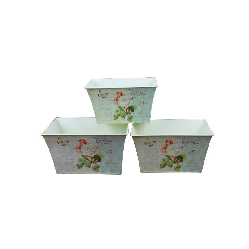 Распродажа антикварные кованые металлические квадратные садовые плантаторы Роза дизайн украшения цветочные горшки