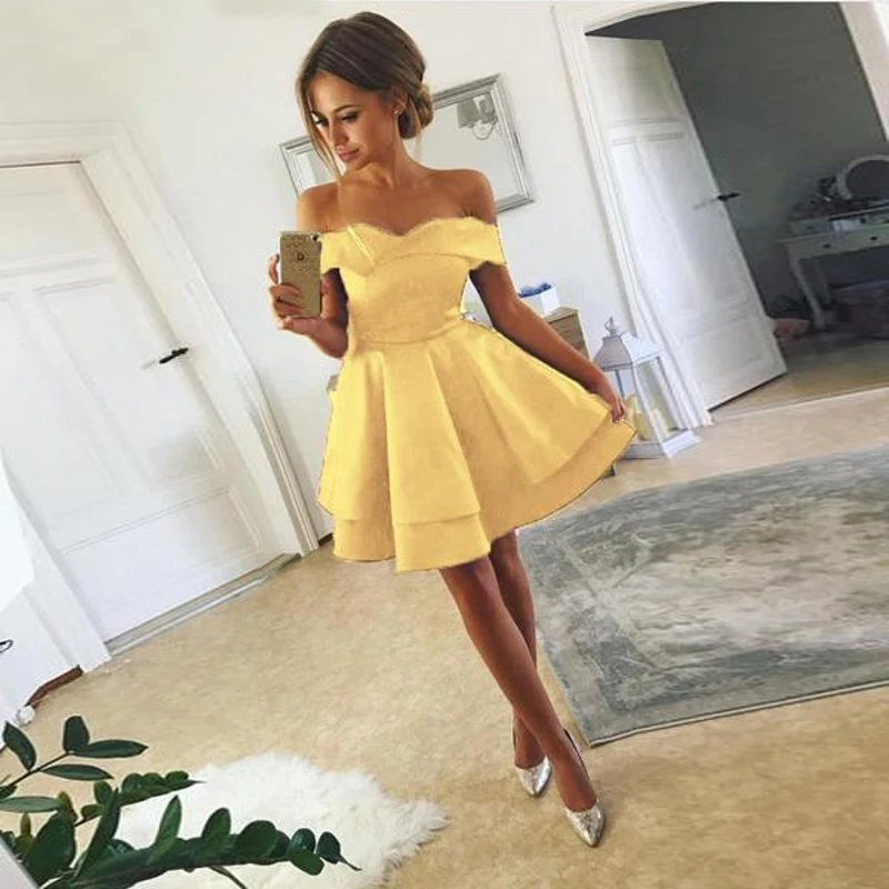 Chaozhou Off Shoulder A-Line Blue Short New Prom Dress