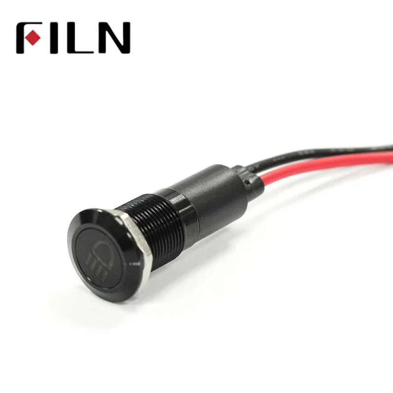 FILN 14mm black housing led red yellow blue green car equipment symbol 12v Flat led indicator light with 20cm cable